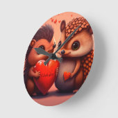 バレンタインのクマの漫画カスタム ラウンド壁時計 (傾斜)