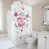 バレンタインのグリーティングカードとハート、花 シャワーカーテン (インサイチュ)