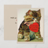 バレンタインのグリーティングカードを持つビンテージの猫 招待状 (正面/裏面)