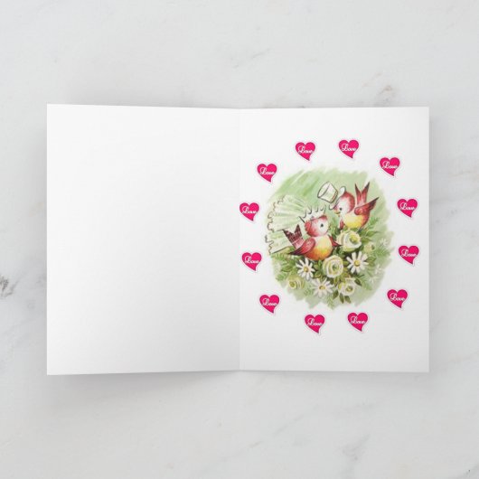 バレンタインのグリーティングカードバードヴィンテージ シーズンカード (内部)