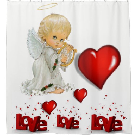 バレンタインのシャワーカーテン愛エンジェル シャワーカーテン (正面)