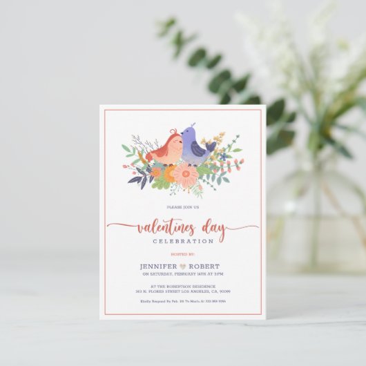 バレンタインのタイポグラフィと愛の鳥招待状 サンキューカード (スタンド正面)