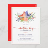 バレンタインのタイポグラフィと愛の鳥招待状 サンキューカード (正面/裏面)