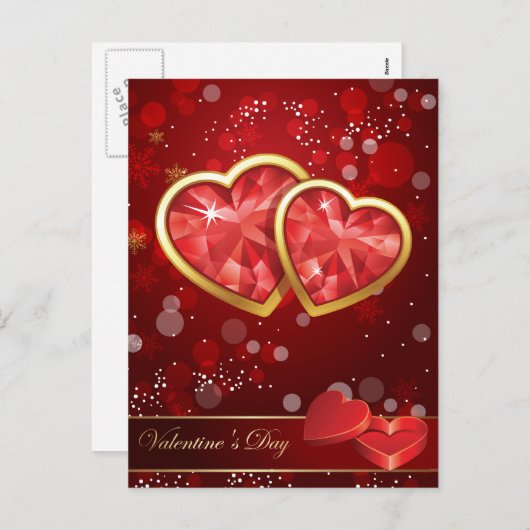 バレンタインのダイヤモンドのハート シーズンポストカード (正面/裏面)