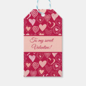 バレンタインのダークピンクの甘いハート ギフトタグ (正面)
