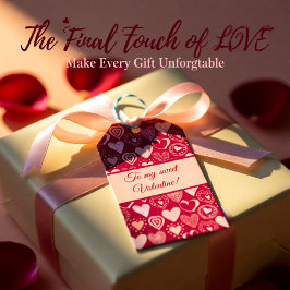 バレンタインのダークピンクの甘いハート ギフトタグ