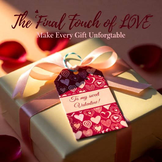 バレンタインのダークピンクの甘いハート ギフトタグ