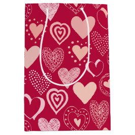 バレンタインのダークピンクの甘いハート ミディアムペーパーバッグ