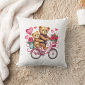 バレンタインのテディベアが自転車に乗ってる クッション (ブランケット)