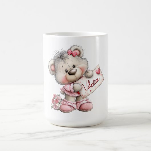 バレンタインのテディベアとハートのサイン コーヒーマグカップ (中央)