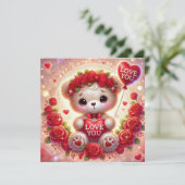 バレンタインのテディベアと赤いハートの風船の愛 シーズンカード (スタンド正面)