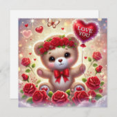バレンタインのテディベアと赤い風船 愛してる シーズンカード (正面/裏面)