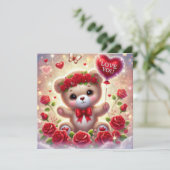 バレンタインのテディベアと赤い風船 愛してる シーズンカード (スタンド正面)