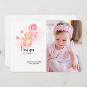 バレンタインのテディベアのフォトカード 招待状 (正面/裏面)