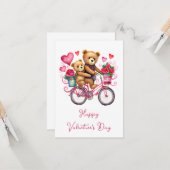バレンタインのテディベアは自転車に カード (正面/裏面インサイチュ)