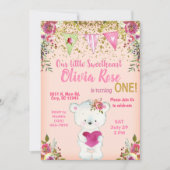 バレンタインのテディベア最初の誕生日招待状。 招待状 (正面)