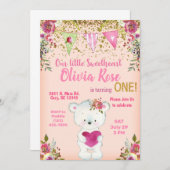 バレンタインのテディベア最初の誕生日招待状。 招待状 (正面/裏面)