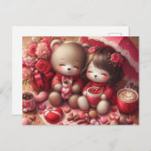 バレンタインのテディベア ポストカード (正面/裏面)