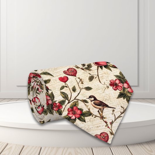 バレンタインのデコパージュヴィンテージハートフローラ ネクタイ