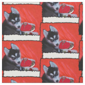 バレンタインのハスキーな犬の生地 ファブリック (クローズアップ)