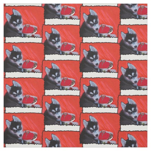 バレンタインのハスキーな犬の生地 ファブリック (見本)