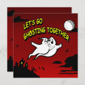 バレンタインのハロウィーンゴースト日付カードを保存 セーブザデート (正面/裏面)