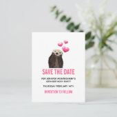 バレンタインのハートでかわいいカワウソの「Save the Date」 ポストカード (スタンド正面)