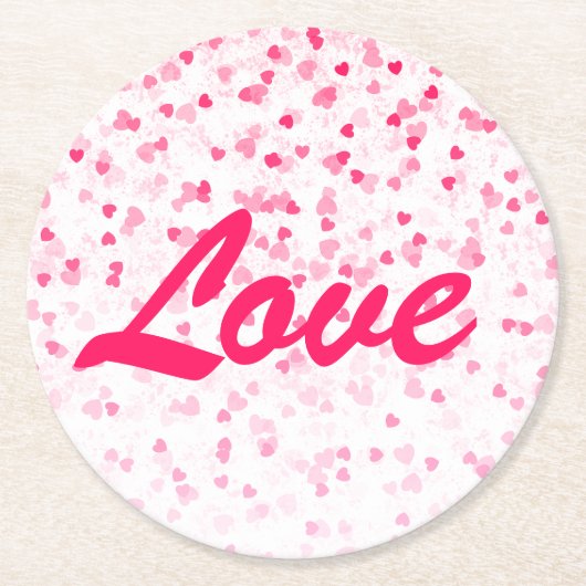 バレンタインのハートと愛 ラウンドペーパーコースター (正面)