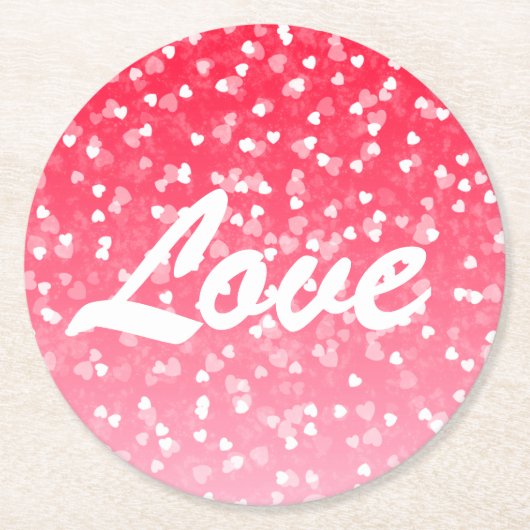 バレンタインのハートと愛 ラウンドペーパーコースター (正面)