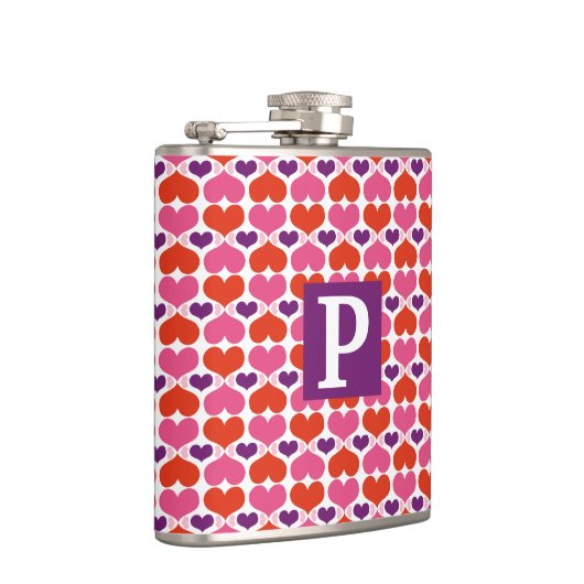 バレンタインのハートのキルトのモノグラム フラスク (右)