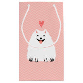 バレンタインのハートの柔らかく白いポメラニア犬 スモールペーパーバッグ (裏面)