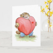 バレンタインのハートの衣裳のマスクラットカード カード (黄色い花)