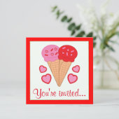 バレンタインのハートを持つアイスクリームパーティー 招待状 (スタンド正面)