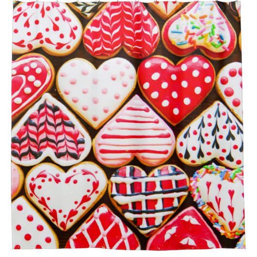 バレンタインのハートクッキー：自家製の愛。 シャワーカーテン (正面)