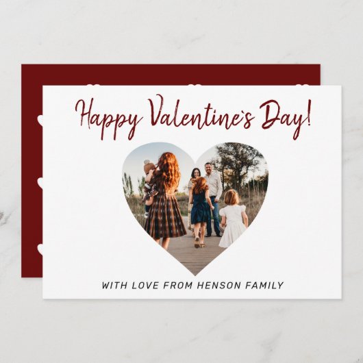 バレンタインのハート家族の写真スクリプト シーズンカード (正面/裏面)
