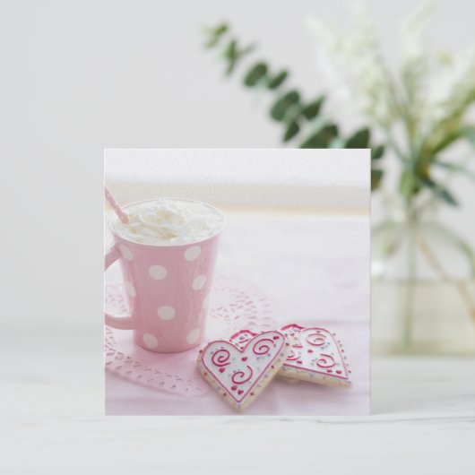 バレンタインのハート愛クッキーのココア シーズンカード (スタンド正面)