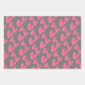 バレンタインのハート手絵を描水色のパターン ラッピングペーパーシート (正面2)