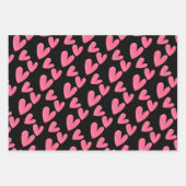 バレンタインのハート手絵を描水色のパターン ラッピングペーパーシート (正面)