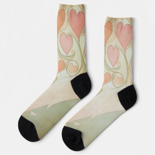 バレンタインのハート淡い色のの背景（ピンクと緑） ソックス (左)