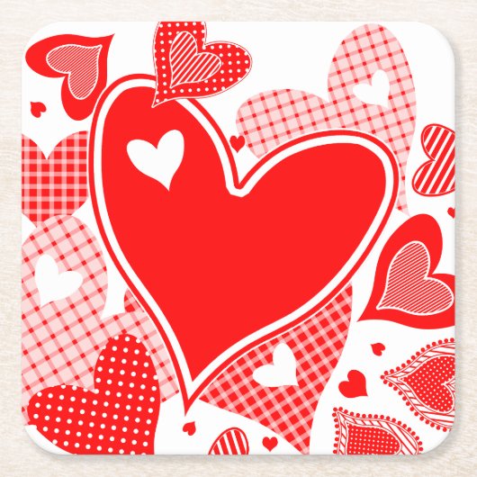 バレンタインのハート スクエアペーパーコースター (正面)