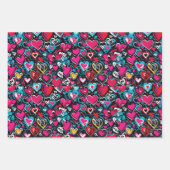 バレンタインのハートx 3枚 ラッピングペーパーシート (正面3)