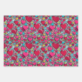 バレンタインのハートx 3枚 ラッピングペーパーシート (正面)