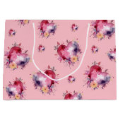 バレンタインのバブルガムのスプラッシュハートパターン ラージペーパーバッグ (正面)