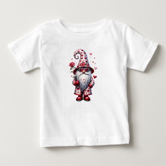 バレンタインのバラとハートの小人 ベビーTシャツ (正面)