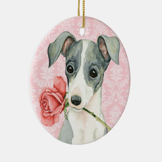 バレンタインのバラのイタリアン・グレーハウンド セラミックオーナメント (右)