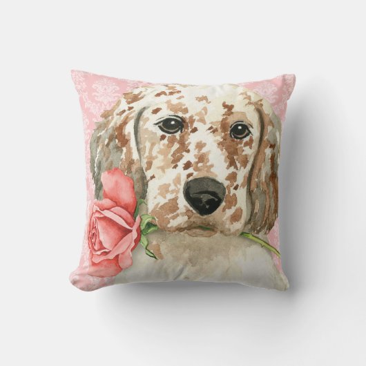 バレンタインのバラの英国セッター クッション (正面)