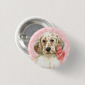 バレンタインのバラの英国セッター 缶バッジ (正面&裏面)