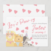 バレンタインのバースデードッグパーティーハート 招待状 (正面/裏面)