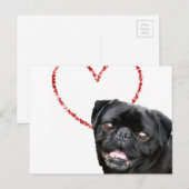 バレンタインのパグ犬 シーズンポストカード (正面/裏面)