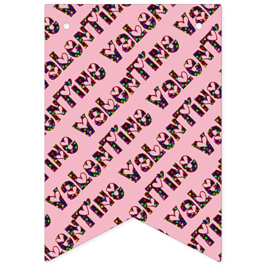 バレンタインのパーティーのかわいいハートのタイポグラフィのピンク バンティングフラッグ (第1の旗)